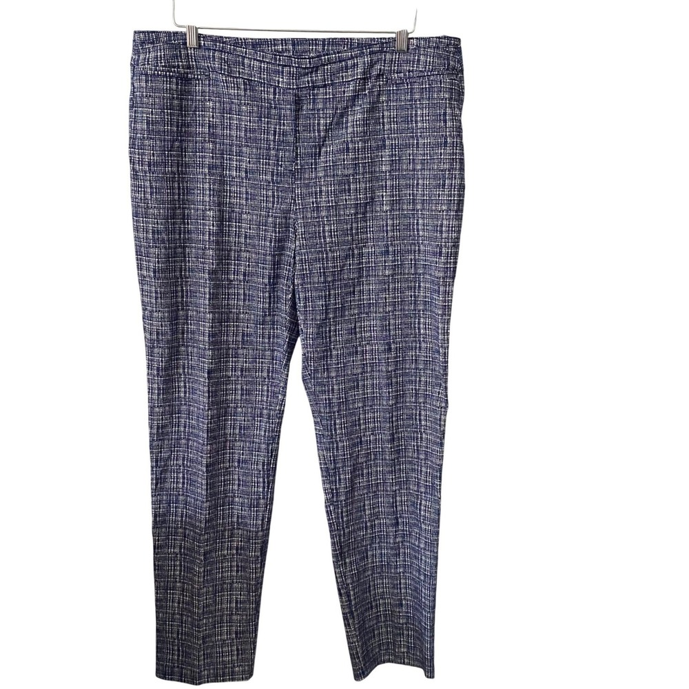 New Directions Womens Blue White Pullon Crosshatch Ankle Dress Pants Size 16